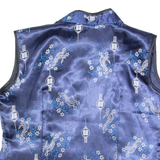 Oriental Inspired Womens Printed Blouse Blue Collared Sleeveless Floral M