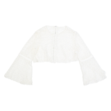 Sheer Floaty Womens Cropped Top White Long Sleeve S