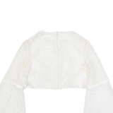 Sheer Floaty Womens Cropped Top White Long Sleeve S
