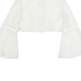 Sheer Floaty Womens Cropped Top White Long Sleeve S