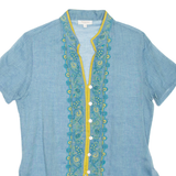 Sheer Womens Shirt Blue V-Neck Floral S
