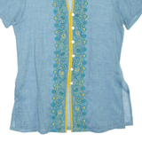 Sheer Womens Shirt Blue V-Neck Floral S
