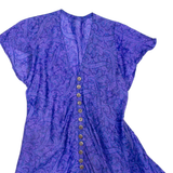 Sheer Womens Printed Blouse Purple V-Neck Paisley M