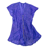 Sheer Womens Printed Blouse Purple V-Neck Paisley M