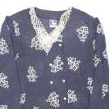 YESSICA Womens Printed Blouse Blue V-Neck Long Sleeve Floral L