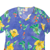 DUO Womens Printed Top Blue V-Neck Floral UK 12