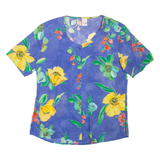 DUO Womens Printed Top Blue V-Neck Floral UK 12