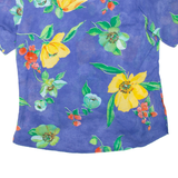 DUO Womens Printed Top Blue V-Neck Floral UK 12