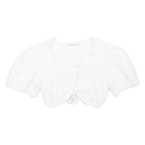 STOCKERPOINT Cropped Womens Puff Sleeve Blouse White V-Neck S
