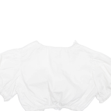 STOCKERPOINT Cropped Womens Puff Sleeve Blouse White V-Neck S