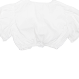 STOCKERPOINT Cropped Womens Puff Sleeve Blouse White V-Neck S