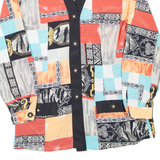 Womens Printed Blouse Red V-Neck Long Sleeve Crazy Pattern L