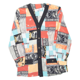 Womens Printed Blouse Red V-Neck Long Sleeve Crazy Pattern L