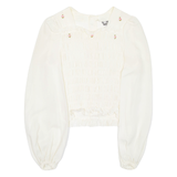 Womens Ruffle Blouse Cream Long Sleeve Floral M