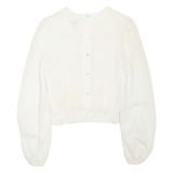 Womens Ruffle Blouse Cream Long Sleeve Floral M