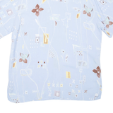 Womens Printed Shirt Blue Collared Floral L