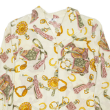 Womens Printed Shirt Green Collared Long Sleeve Crazy Pattern L