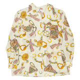 Womens Printed Shirt Green Collared Long Sleeve Crazy Pattern L