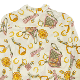 Womens Printed Shirt Green Collared Long Sleeve Crazy Pattern L