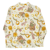 Womens Printed Shirt Green Collared Long Sleeve Crazy Pattern L