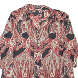 CREATION Womens Printed Blouse Maroon Collared 3/4 Sleeve Crazy Pattern UK 20