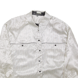 Womens Printed Shirt Black Collared Long Sleeve Striped L