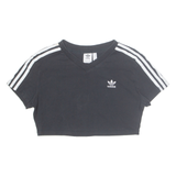 ADIDAS Cropped Womens T-Shirt Black V-Neck UK 12