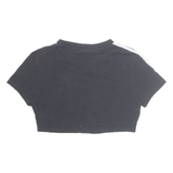 ADIDAS Cropped Womens T-Shirt Black V-Neck UK 12