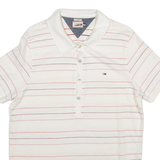 TOMMY HILFIGER Mens Polo Shirt White Striped L