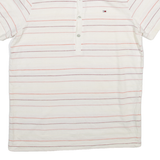TOMMY HILFIGER Mens Polo Shirt White Striped L