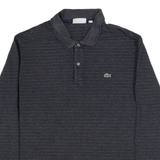 LACOSTE Regular Fit Mens Polo Shirt Grey Striped Long Sleeve XL