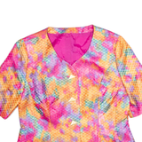 MODE KOLLER BASEL Short Sleeve Scale Design Womens Blazer Jacket Pink 90s Crazy Pattern M