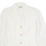 BENETTON Womens Blazer Jacket White Linen L