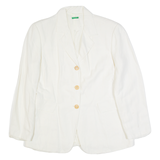 BENETTON Womens Blazer Jacket White Linen L