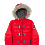 SUPERDRY Fleece Lined Insulated Womens Puffer Jacket Red Hooded UK 8