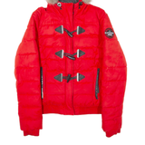 SUPERDRY Fleece Lined Insulated Womens Puffer Jacket Red Hooded UK 8