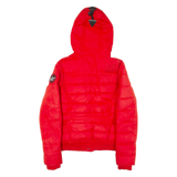 SUPERDRY Fleece Lined Insulated Womens Puffer Jacket Red Hooded UK 8
