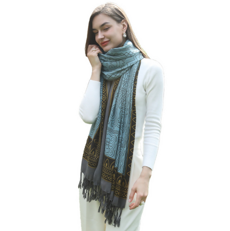 Anyyou 100% Pure Merino Wool Sky Blue Poncho for Women Winter Large Scarf Pashmina Shawl Bandana Neck Wrap