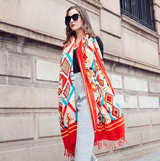 Anyyou 100% Merino Wool Orange Native Tribe Silk Satin Large Winter Scarf Pashmina Shawl Bandana Perfect For Women Ladies Fashion Style