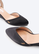 Garda Black Silk Ankle Strap Woman Wedge Shoes Closed Toe Detail