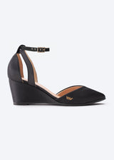 Garda Black Silk Ankle Strap Woman Wedge Shoe