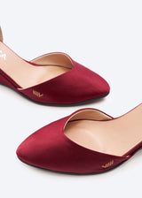 Garda Burgundy Silk Ankle Strap Woman Wedge Shoes Closed Toe Detail