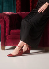 Garda Burgundy Silk Ankle Strap Woman Wedge Shoes Legs