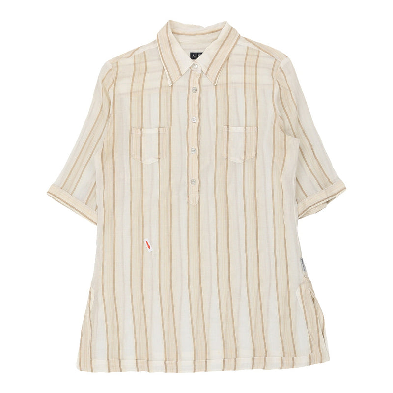 Armani Jeans Striped Short Sleeve Shirt - XL Beige Cotton