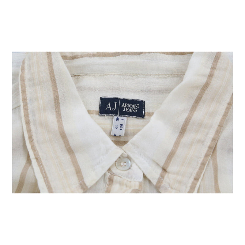 Armani Jeans Striped Short Sleeve Shirt - XL Beige Cotton