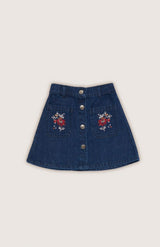 Girls Blue Denim Skirt with Embroidery