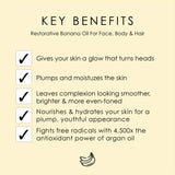 Image: Key benefits for pink banana glow boosting organic serum & face oil