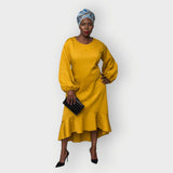 Plus Size Gold Leopard Print Jacquard Midi Dress - Aphrodite - Up to UK 24/US 20