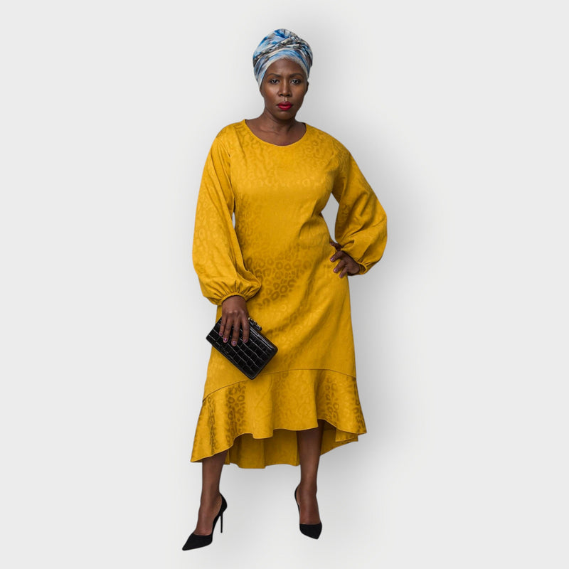 Plus Size Gold Leopard Print Jacquard Midi Dress - Aphrodite - Up to UK 24/US 20