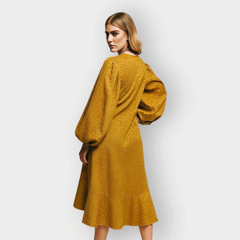 Plus Size Gold Leopard Print Jacquard Midi Dress - Aphrodite - Up to UK 24/US 20